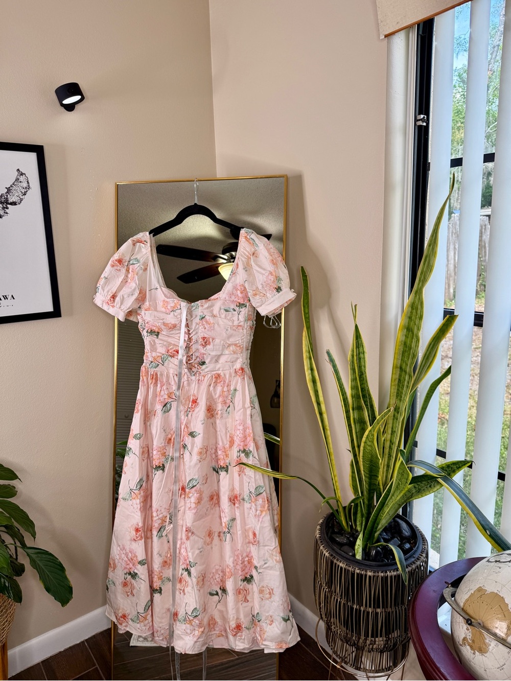 House of CB LULABELL Peach Floral Cotton Puff Sleeve Midi Dress NWT - Picture 8 of 9